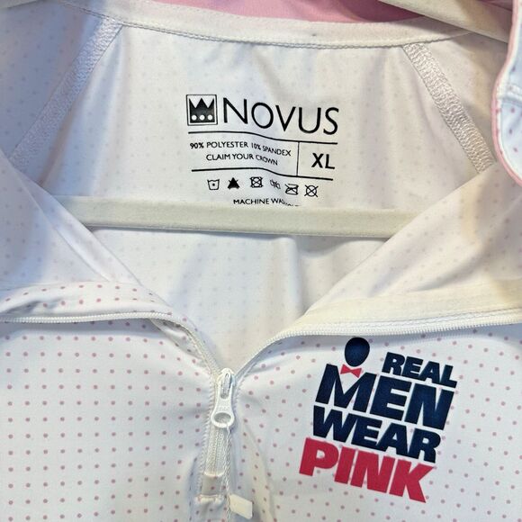 Novus Shirt Mens XL NWT White long sleeve Polo shirt with Real Men Wear Pink ACS - Picture 2 of 8